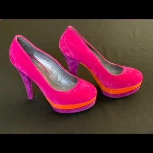 👠Suede Multi-colored Heels